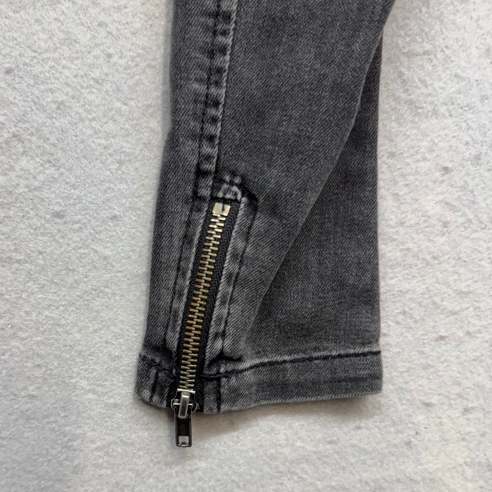 Free People Womens XS Black Denim Moto Jacket Cropped Biker Asymmetrical Zip - Picture 5 of 11